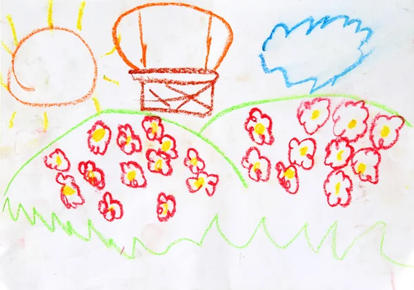 6 岁的儿童的绘画 — 图库照片