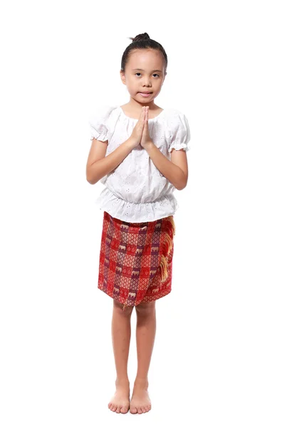 Littile menina vestir-se com estilo tailandês tradicional — Fotografia de Stock