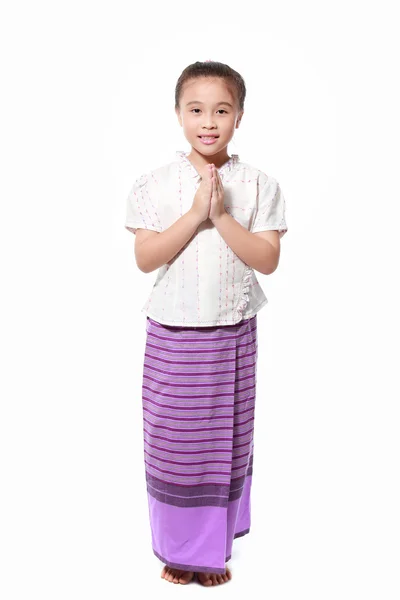 Littile menina vestir-se com estilo tailandês tradicional — Fotografia de Stock