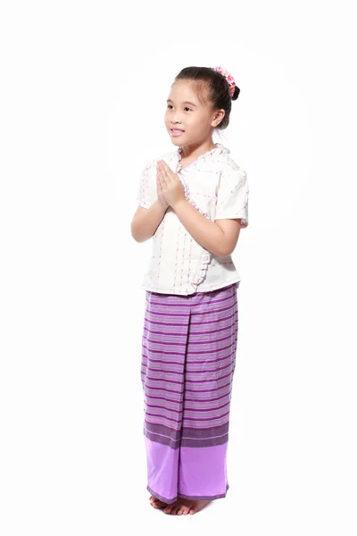 Littile girl dressing with thai traditional style — Stock Photo, Image