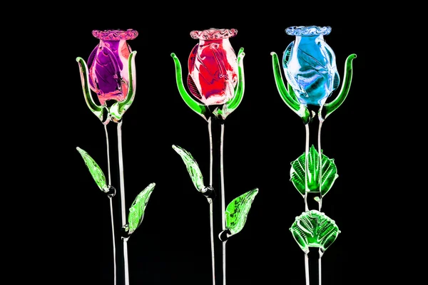 Colorful glass rose on black background — Stock Photo, Image