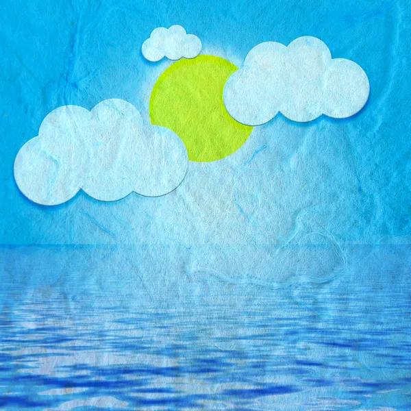 Cute Fluffy Clouds on mulberry paper — Stock Photo, Image