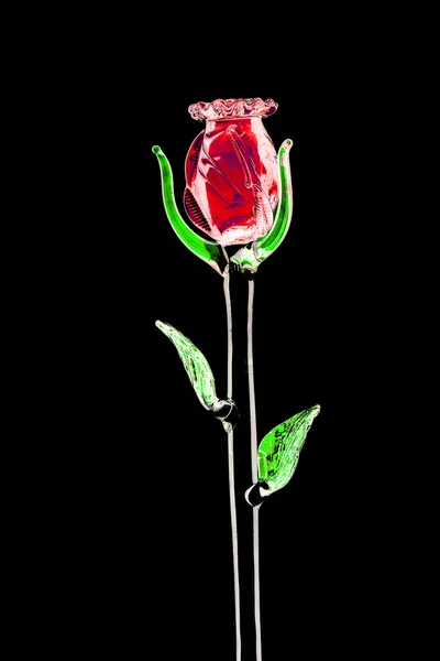 Red glass rose on black background — Stock Photo, Image