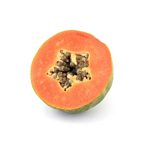 Slice of juicy papaya fruit isolated on white background — Stock Photo, Image