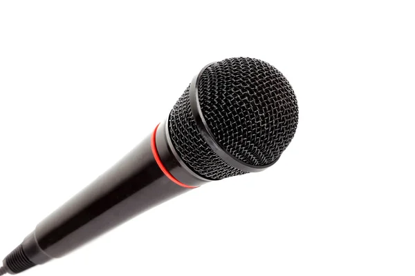 Closeup black microphone on white background — Stock Photo, Image