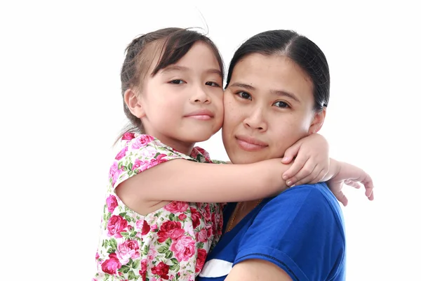 Close Up di affettuosa madre e figlia su bianco isolato b — Foto Stock