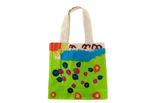 White cotton bag with nature paint by child — Stock Photo, Image