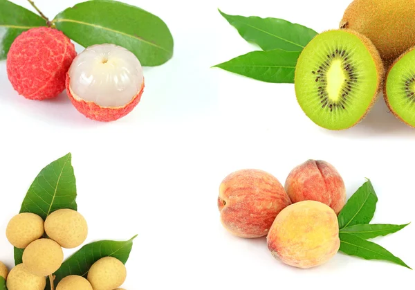 Mescolare frutta pesca litchi longan kiwi — Foto Stock