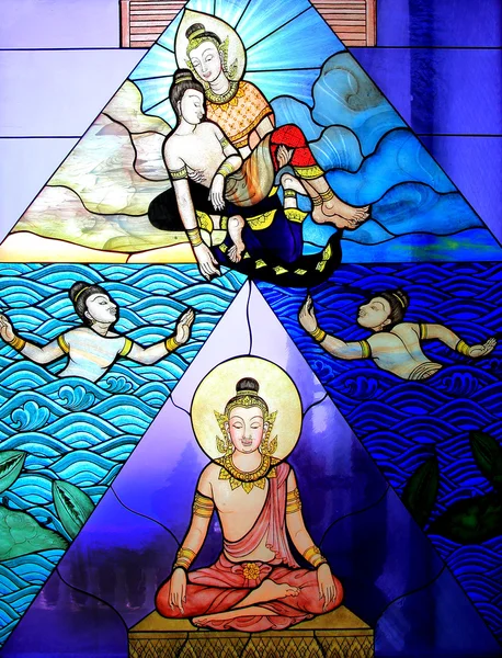 Traditional Thai style stained glass window — Stock Photo, Image