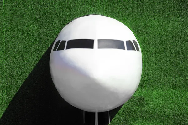 Самолет на травяной стене — стоковое фото