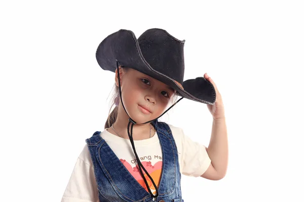 Gyönyörű ázsiai lány, egy cowboy kalap — Stock Fotó