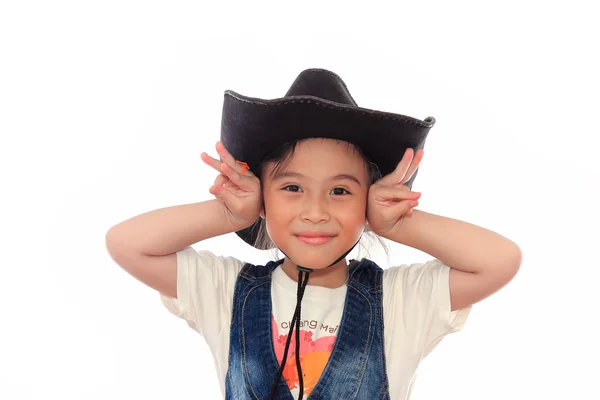 Krásná Asijská dívka v kovbojském klobouku — Stock fotografie
