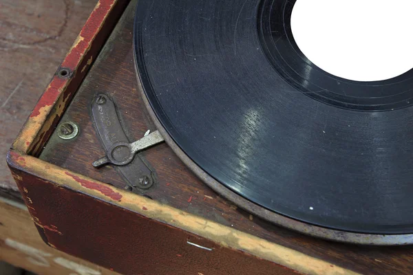 Vintage wind-up gramophone record player — Stock Photo, Image