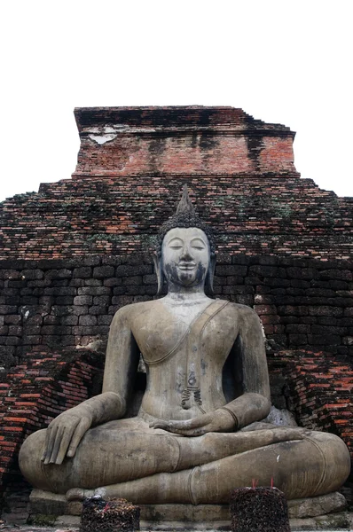 Buddha on ruins temple sitting — Stock Photo, Image