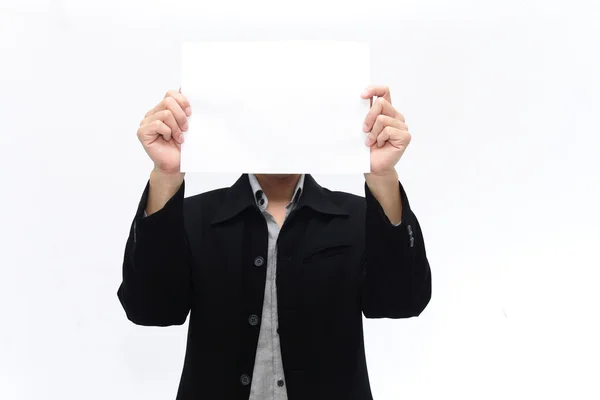 Businessman with blank clipboard close face — Stock Photo, Image