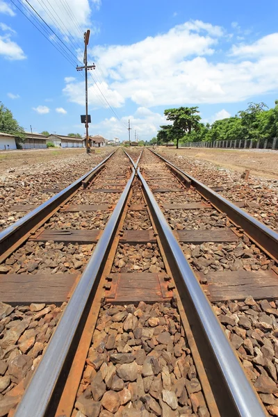 Railway crossroad under blue sky — Stock Photo, Image