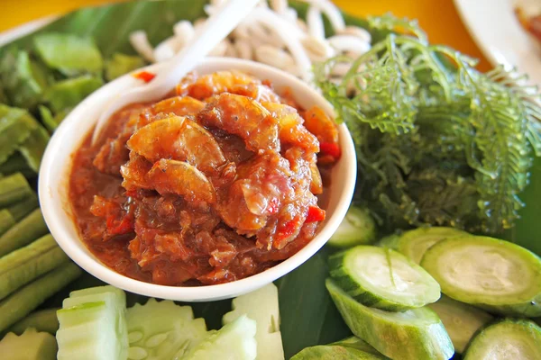 Roasted chili shrimp have Cucumber Bean — Stock Photo, Image