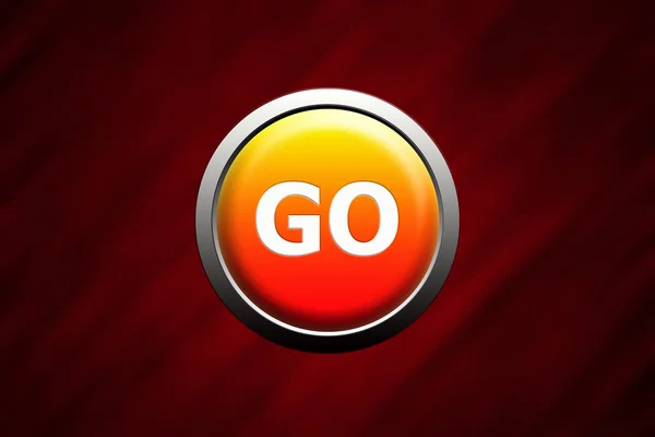 Botão Go no fundo de vidro vermelho — Fotografia de Stock