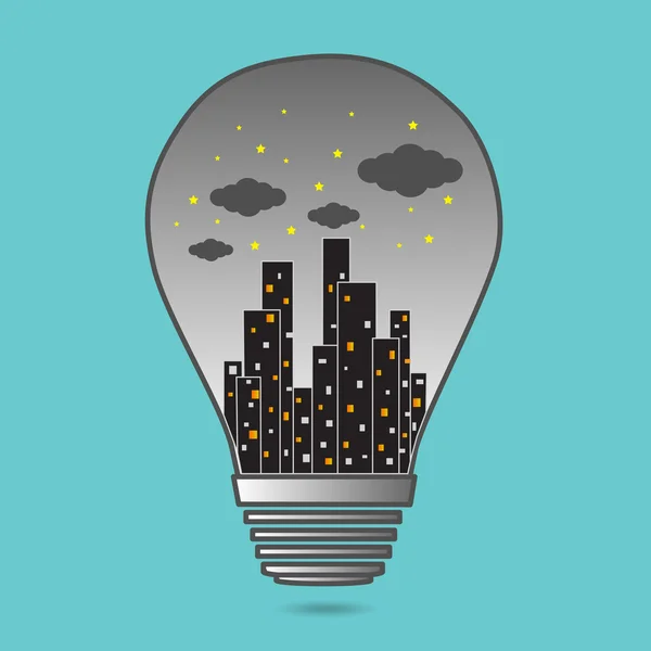 Construindo no logotipo do ícone do vetor da lâmpada, conceito de ideia —  Vetores de Stock