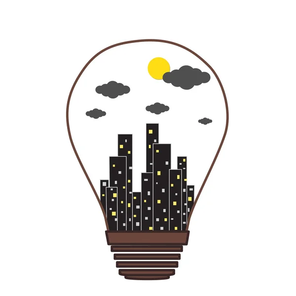 Gebouw in de gloeilamp vector pictogram logo, idee concept — Stockvector