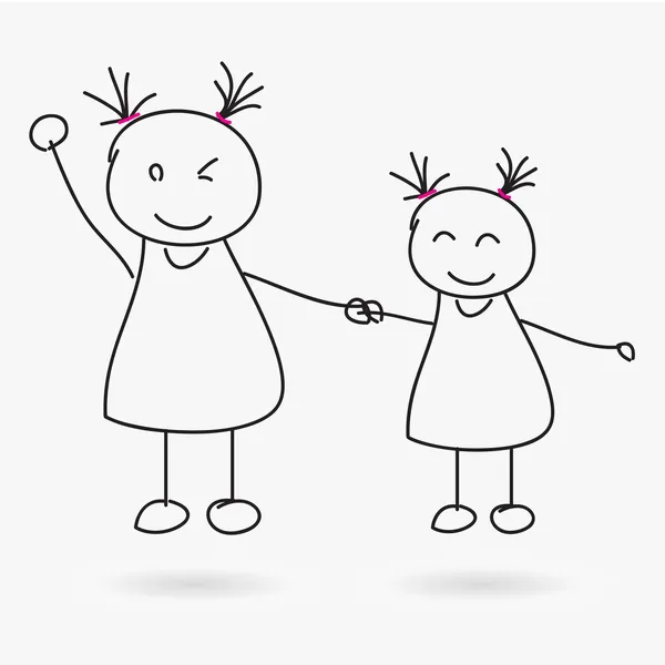 2 sisters vector hand drawn — Stock Vector