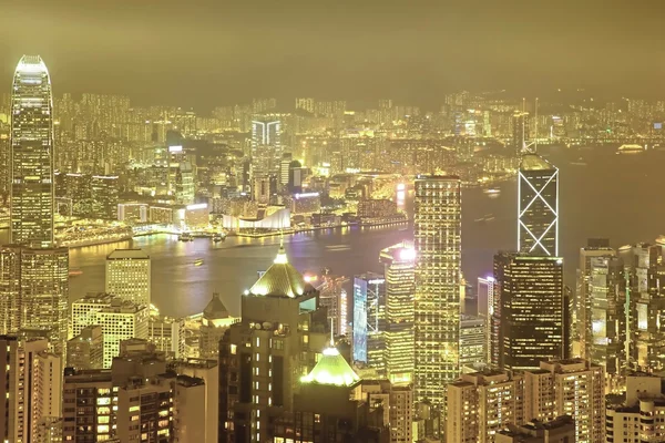 Hong Kong в нічний час, Золоте місто Стокове Зображення