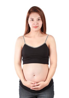 Asya hamile kadınlar beyaz arka plan izole