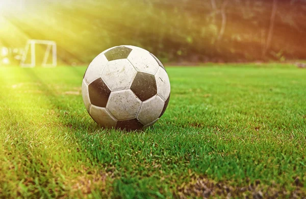 Voetbal op groen gras — Stockfoto