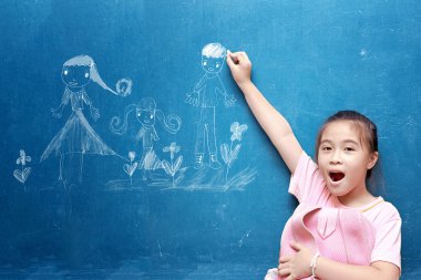 Benim ailem kara tahta çizim kız