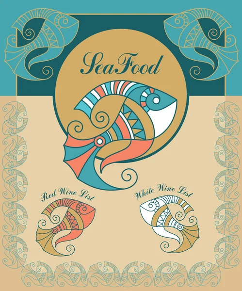 Set vintage seafood menu elements — Stock Vector