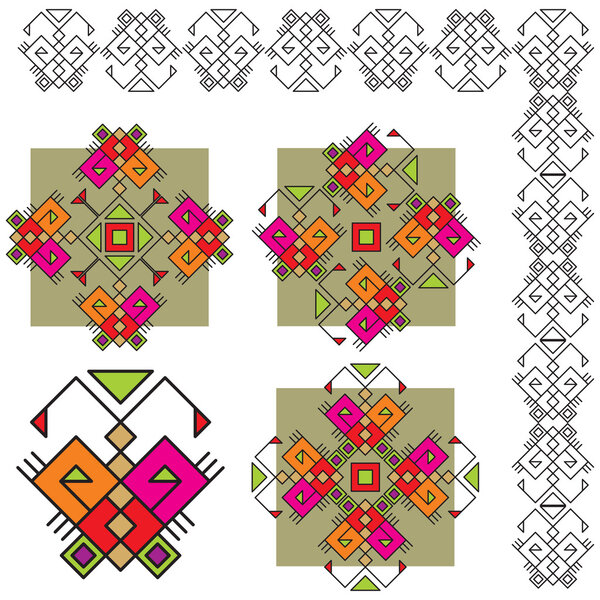 Set ethnic ornaments with butterfly