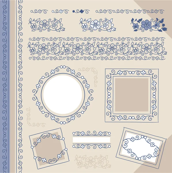 Set floral vintage borders and frames Vector Graphics