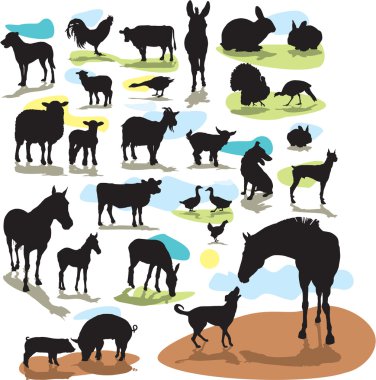 Vector silhouettes çiftlik hayvanları ayarla