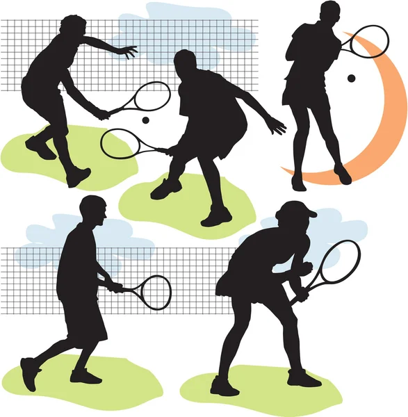 Set silhouette da tennis vettoriale — Vettoriale Stock