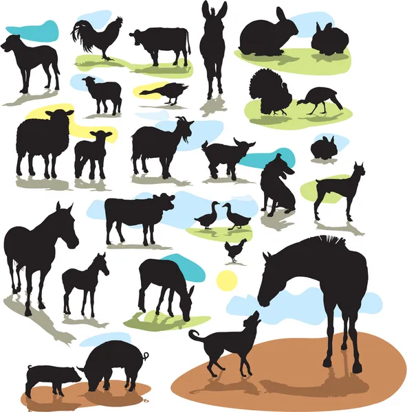 Set silhouette vettoriali animali da fattoria Illustrazione Stock