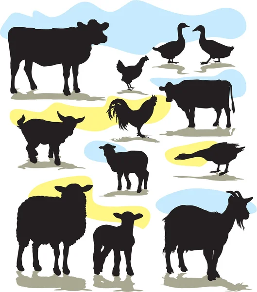 Set vettoriale animali da fattoria silhouette Vettoriale Stock