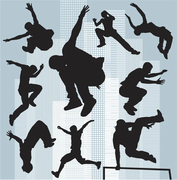 Vector silhouettes parkour ayarla Vektör Grafikler