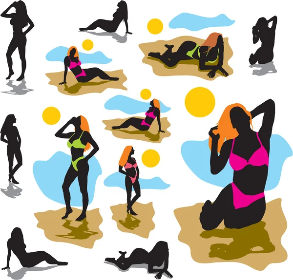 Set silhouettes women in swimwear Stock Illustration