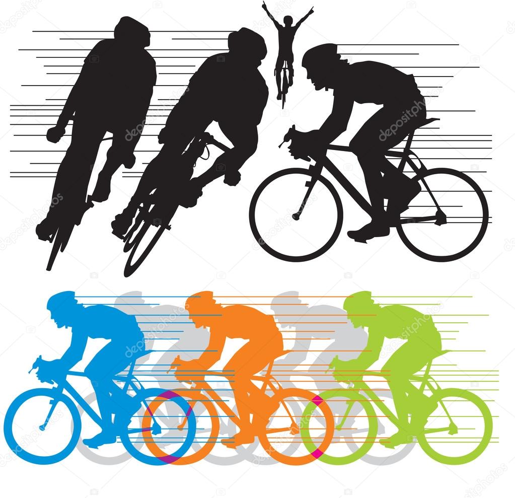 Set vector silhouettes cyclists