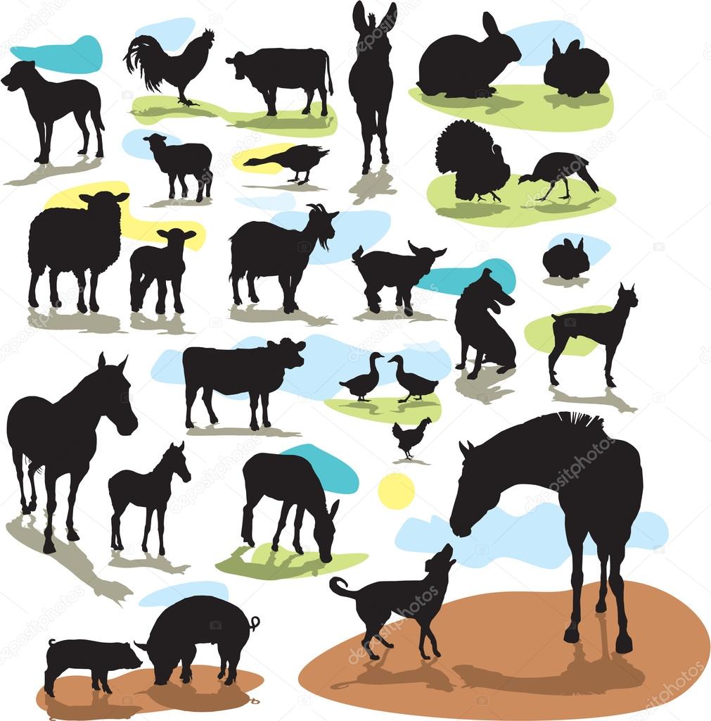 Set vector silhouettes farm animals
