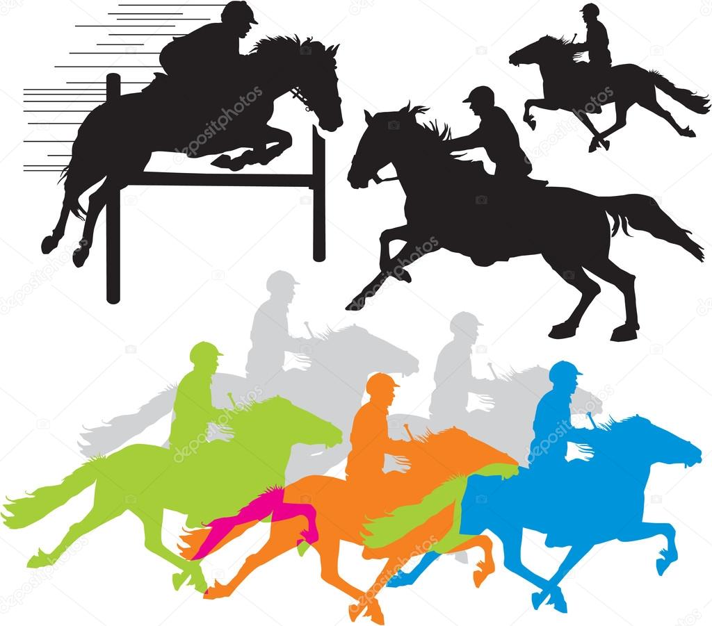 Set horse rider vector silhouettes