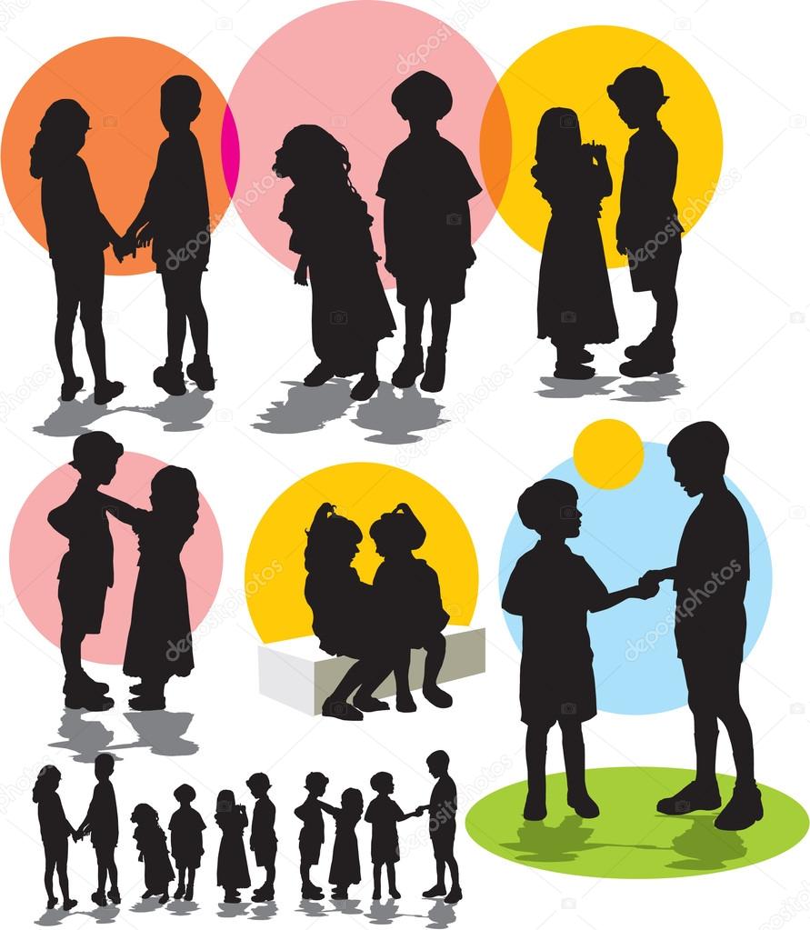 Set vector silhouettes with children