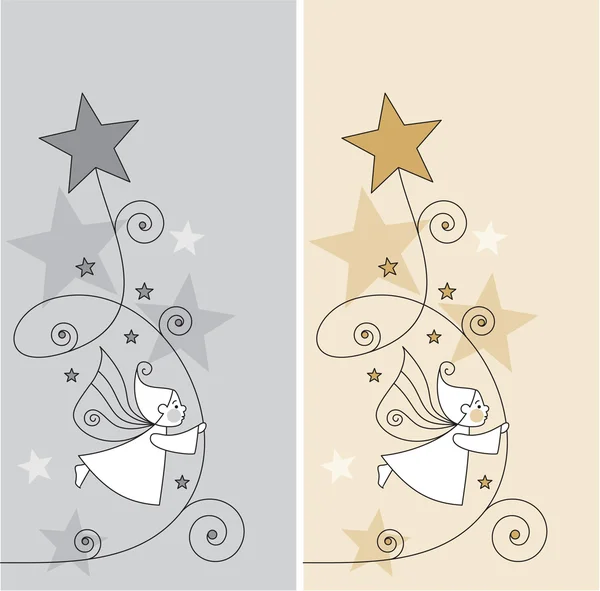 Greeting cards with elves and stars — Stock Vector