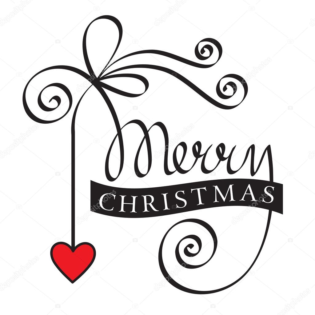 Merry christmas hand lettering with heart