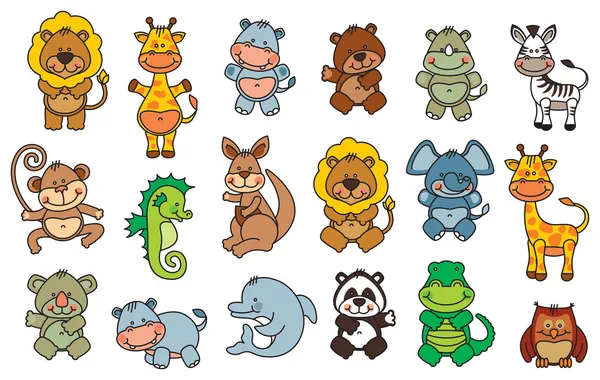 Set de dibujos animados divertidos animales — Vector de stock