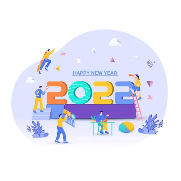 Felice Anno Nuovo 2022 2022 Obiettivi Aziendali Concetto Illustrazione Uomo — Vettoriale Stock
