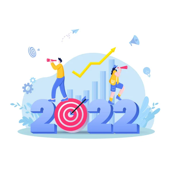 Happy New Year 2022 2022 Business Goals Concept Illustration Businessman — 图库矢量图片