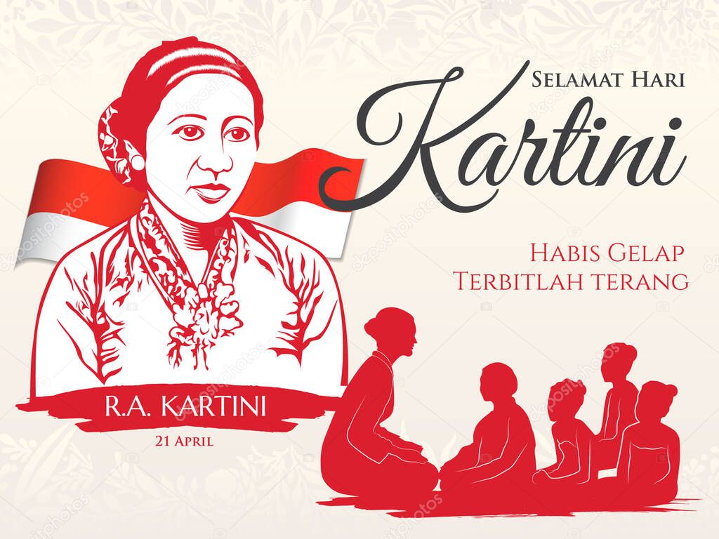 Selamat hari Kartini. Translation: Happy Kartini day. Kartini is the heroes of women education and human right in Indonesia Suitable for greeting card, poster and banner.