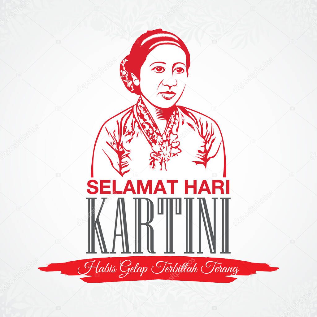 Selamat hari Kartini. Translation: Happy Kartini day. Kartini is the heroes of women education and human right in Indonesia Suitable for greeting card, poster and banner.