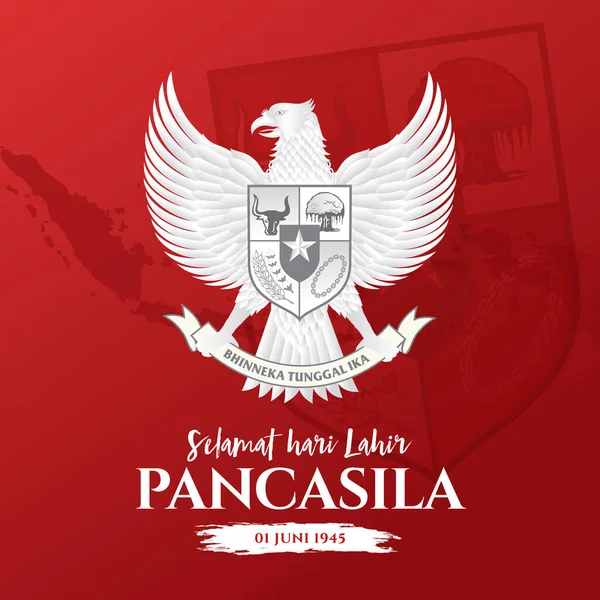 Ilustración Vectorial Selamat Hari Lahir Pancasila Traducción Feliz Día Pancasila — Archivo Imágenes Vectoriales